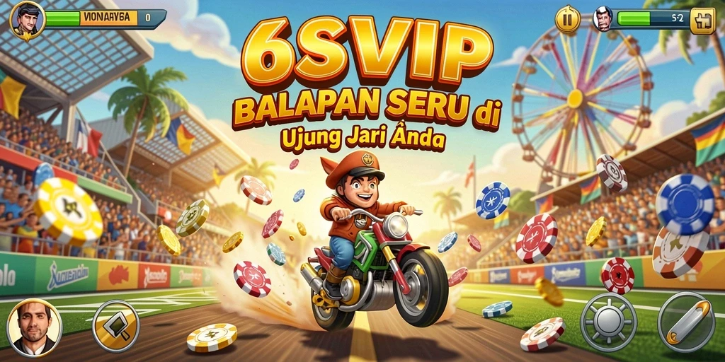 Screenshot utama 6SVIP menampilkan aksi balapan yang intens dan grafis menawan.