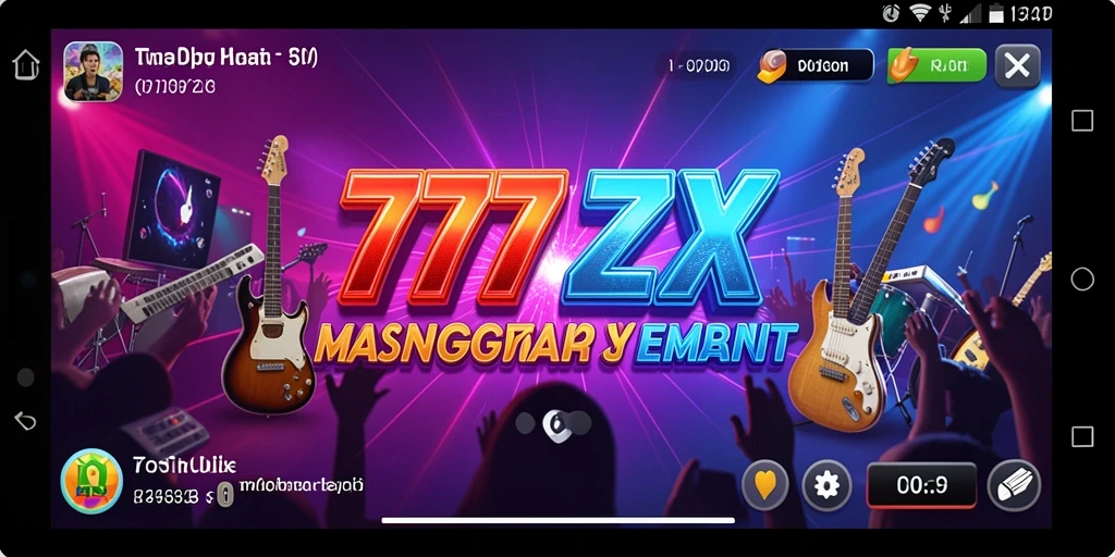 Screenshot gameplay 777ZX dengan aksi musik yang dinamis.