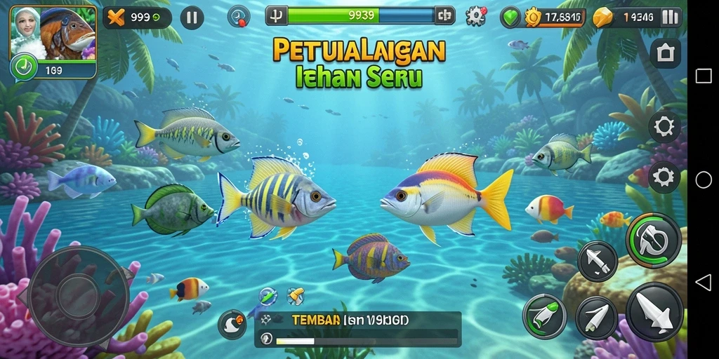 Tangkapan layar permainan Tembak Ikan 9939 yang menampilkan aksi menembak ikan.