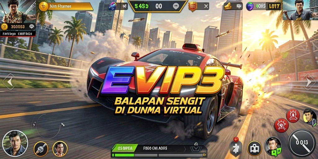 Tampilan gameplay balapan seru di EVIP3 dengan grafis menawan.
