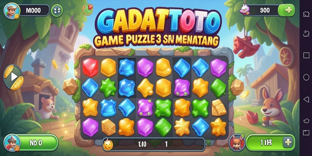 Tampilan gameplay seru GADAITOTO dengan objek warna-warni di papan permainan Match-3.