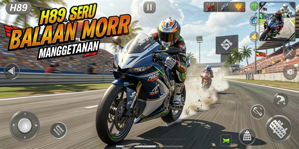 Tampilan gameplay balapan motor yang menegangkan dan kompetitif.