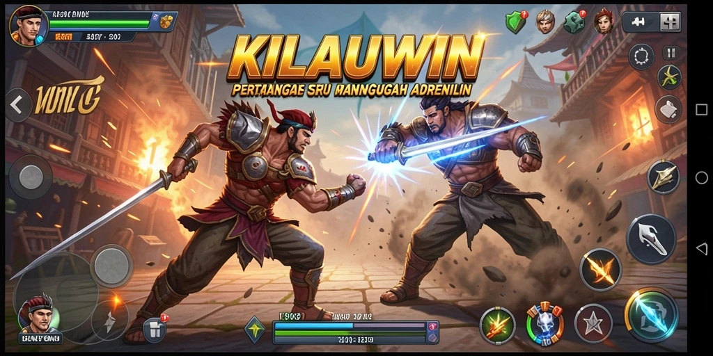 Screenshot aksi mendebarkan dalam KILAUWIN, menampilkan pertarungan penuh strategi.