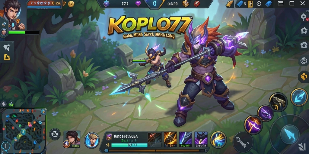 Screenshot gameplay KOPLO77 menampilkan aksi seru dalam pertarungan MOBA.