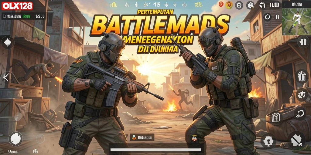Tangkapan layar OLX128 menampilkan aksi seru dalam pertempuran Battle Royale.