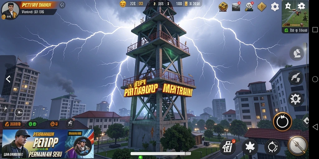 Tampilan gameplay menara pertahanan di PETIRRP yang menegangkan.